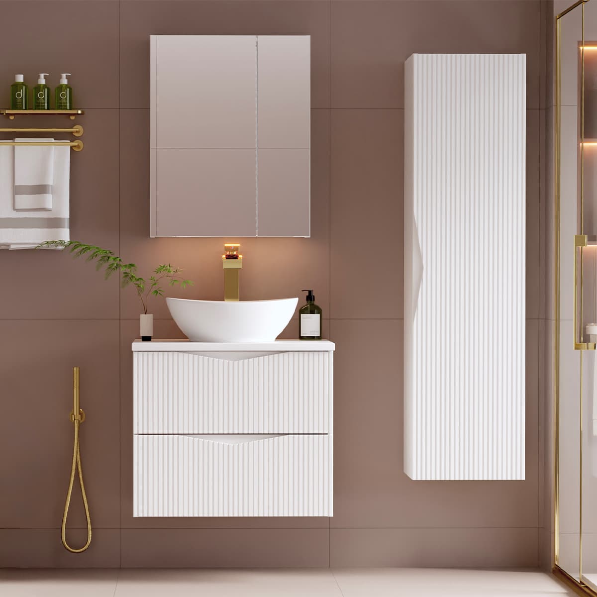 Ensemble meuble simple vasque 60cm et colonne Tao Blanc