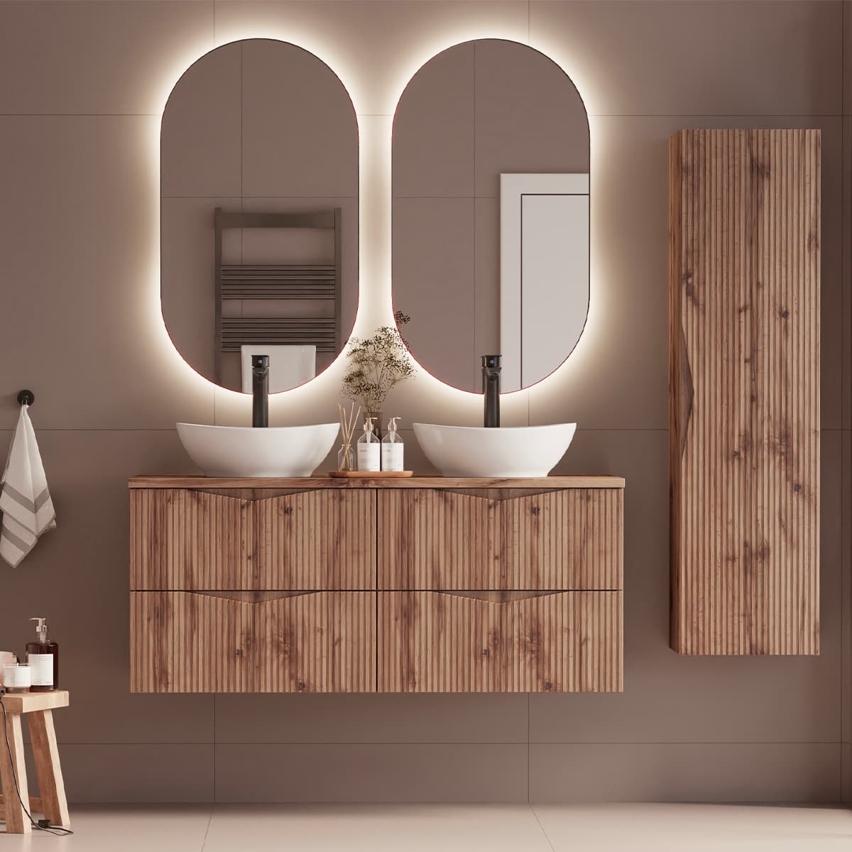 Ensemble meuble double vasque 120cm et colonne Tao Bois