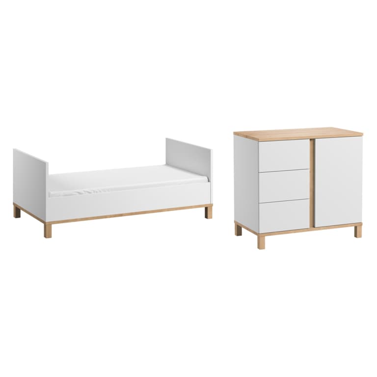 Lit bébé évolutif et Commode à langer Vox Altitude Blanc