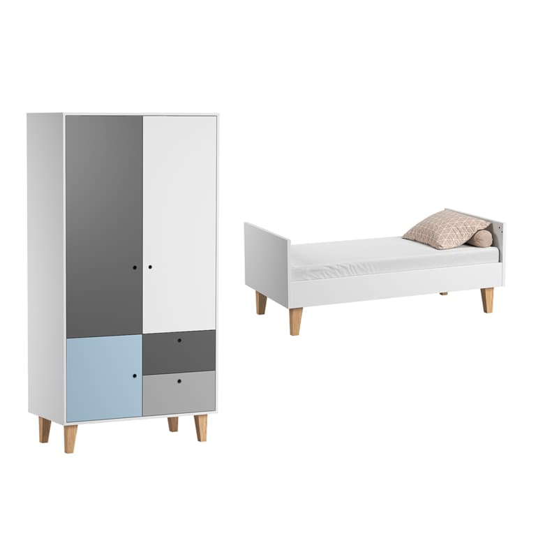 Lit bébé évolutif et Armoire Vox Concept Bleu