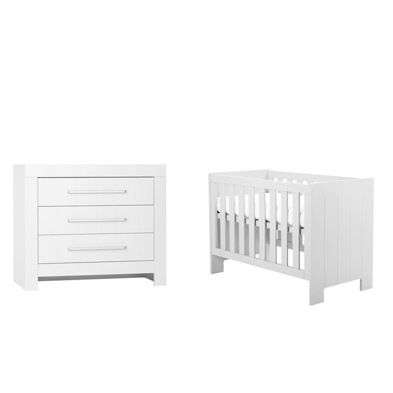 Lit bébé et Commode à langer Pinio Calmo Blanc