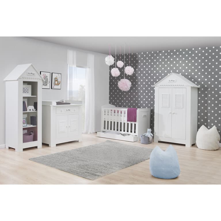 Chambre complète lit bébé - commode à langer - armoire Pinio Marsylia MDF Blanc