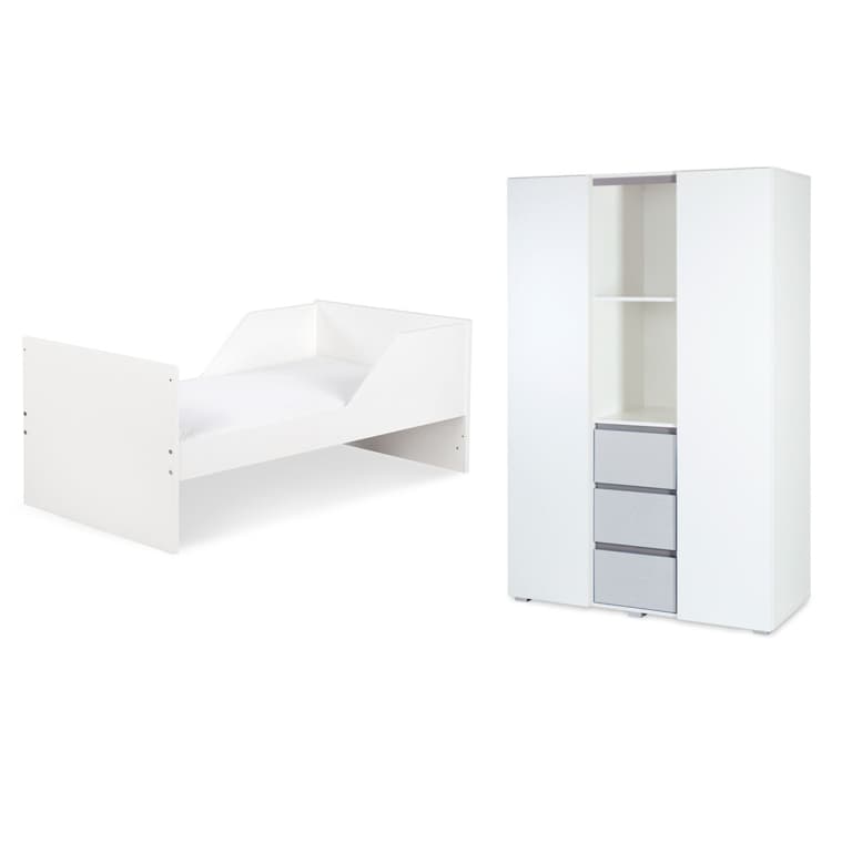 Lit bébé évolutif et armoire 3 portes LittleSky by Klups Dalia - Blanc