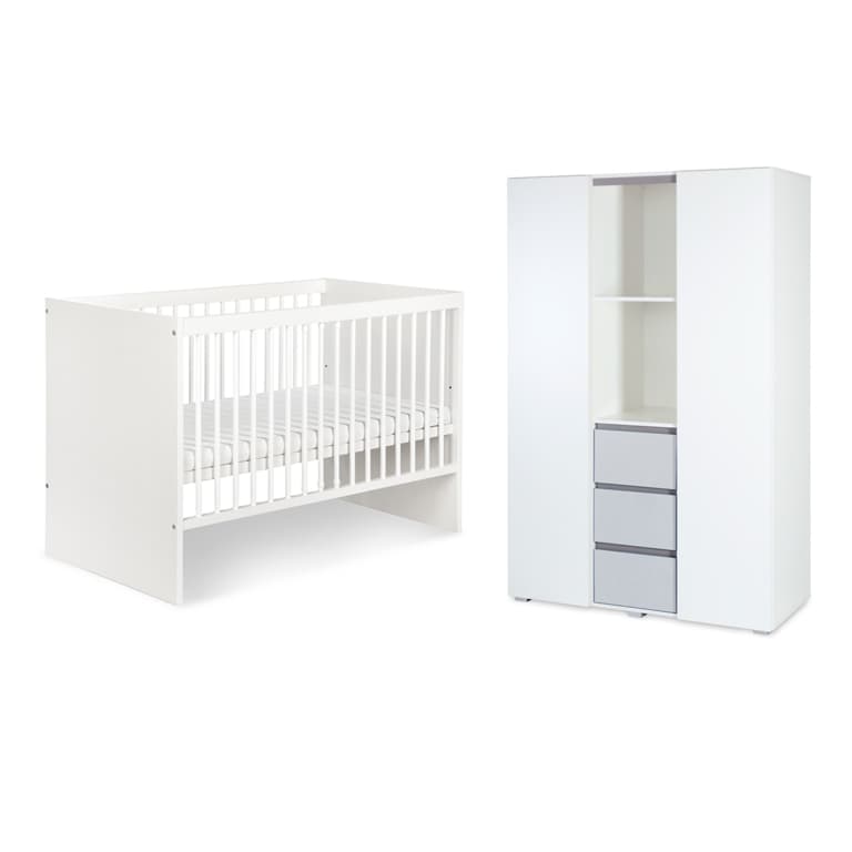 Lit bébé et armoire 3 portes LittleSky by Klups Dalia - Blanc