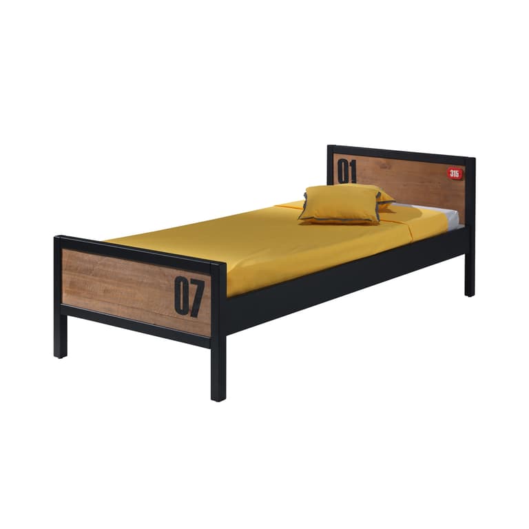 Lit 90x200 sommier inclus Vipack Alex - Noir et Bois