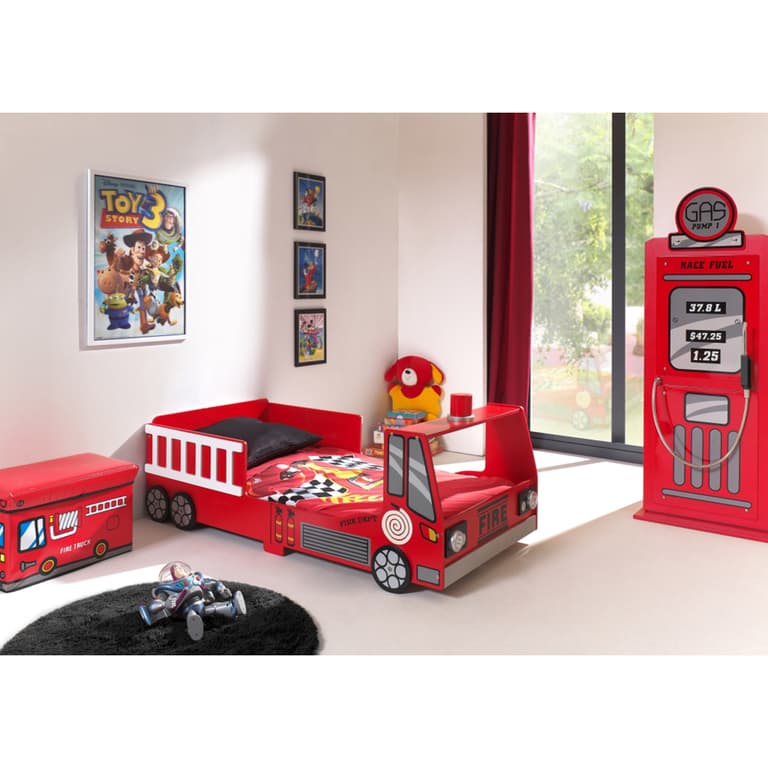 Lit 70x140 Camion pompier sommier inclus et Armoire 1 porte pompe à essence Vipack Car Beds - Rouge