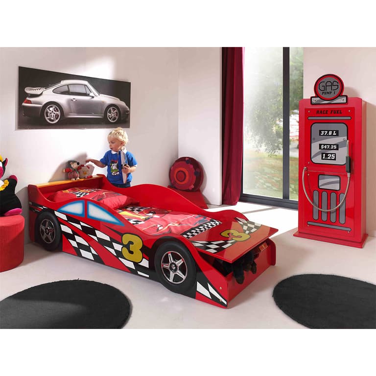 Lit 70x140 Race sommier inclus et Armoire 1 porte pompe à essence Vipack Car Beds - Rouge