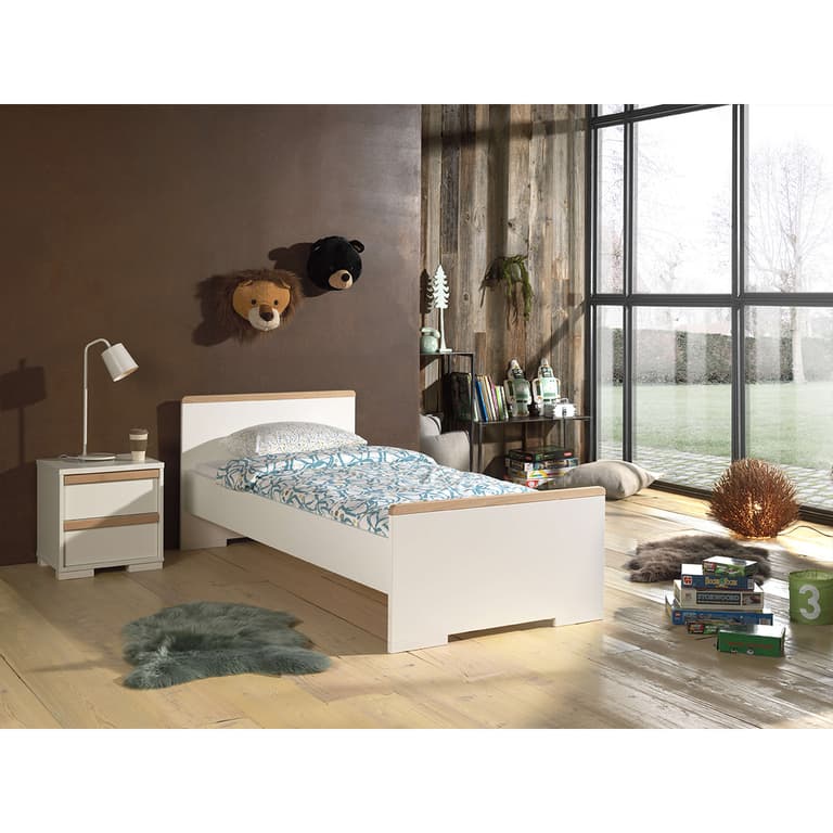 Lit 90x200 et Chevet 2 tiroirs Vipack London - Blanc