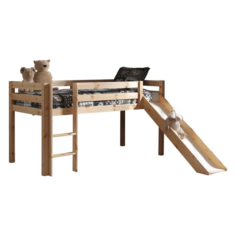 Lit Mi-Hauteur 90x200 avec Toboggan Sommier Inclus Vipack Pino - Bois