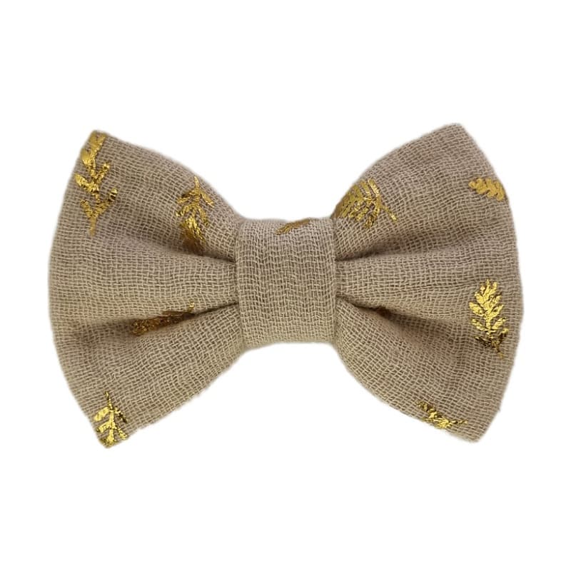 Barrette anti glisse double gaze coton beige motif fleur or lurex