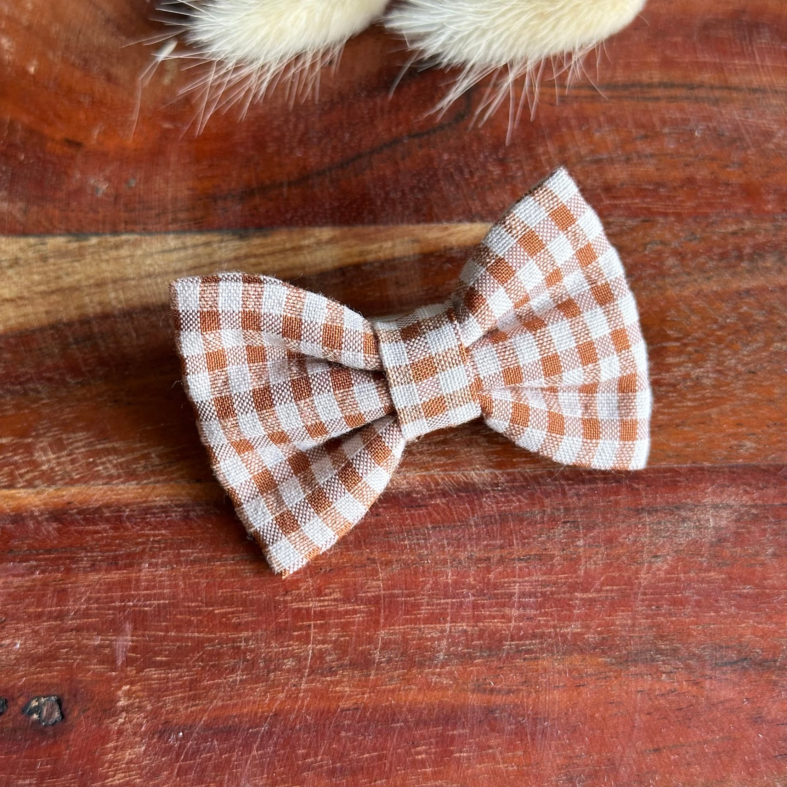 Barrette anti glisse coton vichy couleur noisette