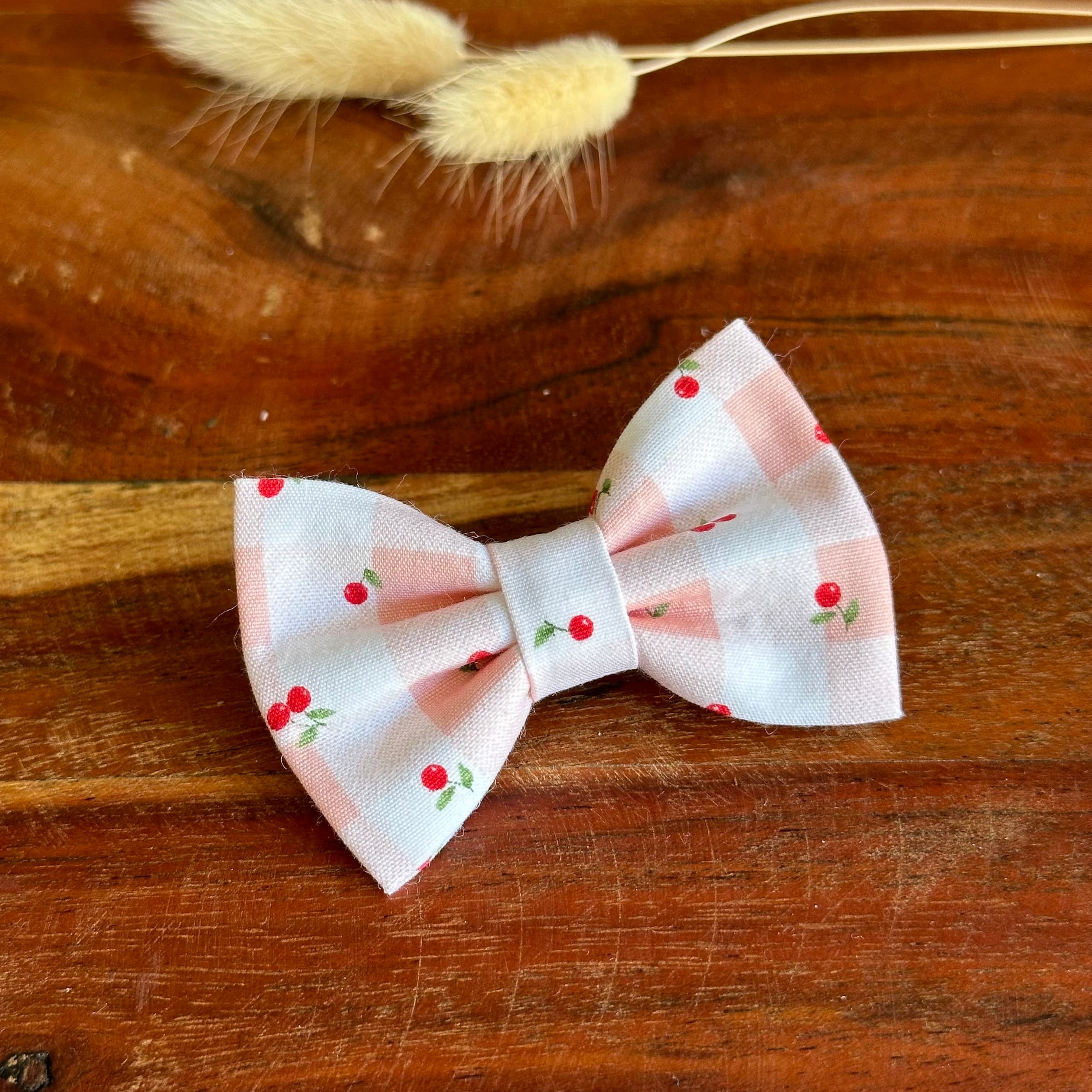 Barrette anti glisse vichy blanc rose motif cerise