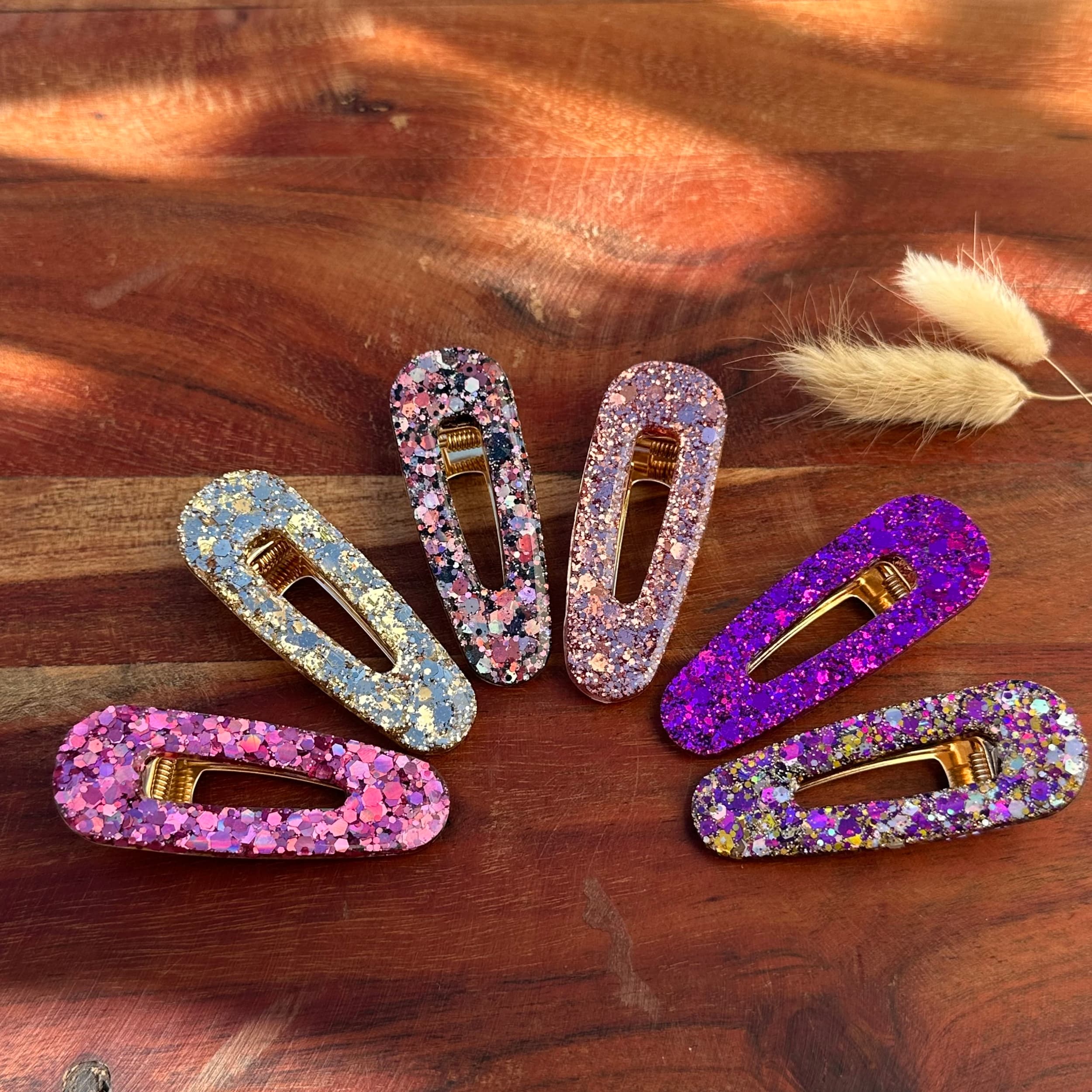 collection 6 barrettes résine paillettes