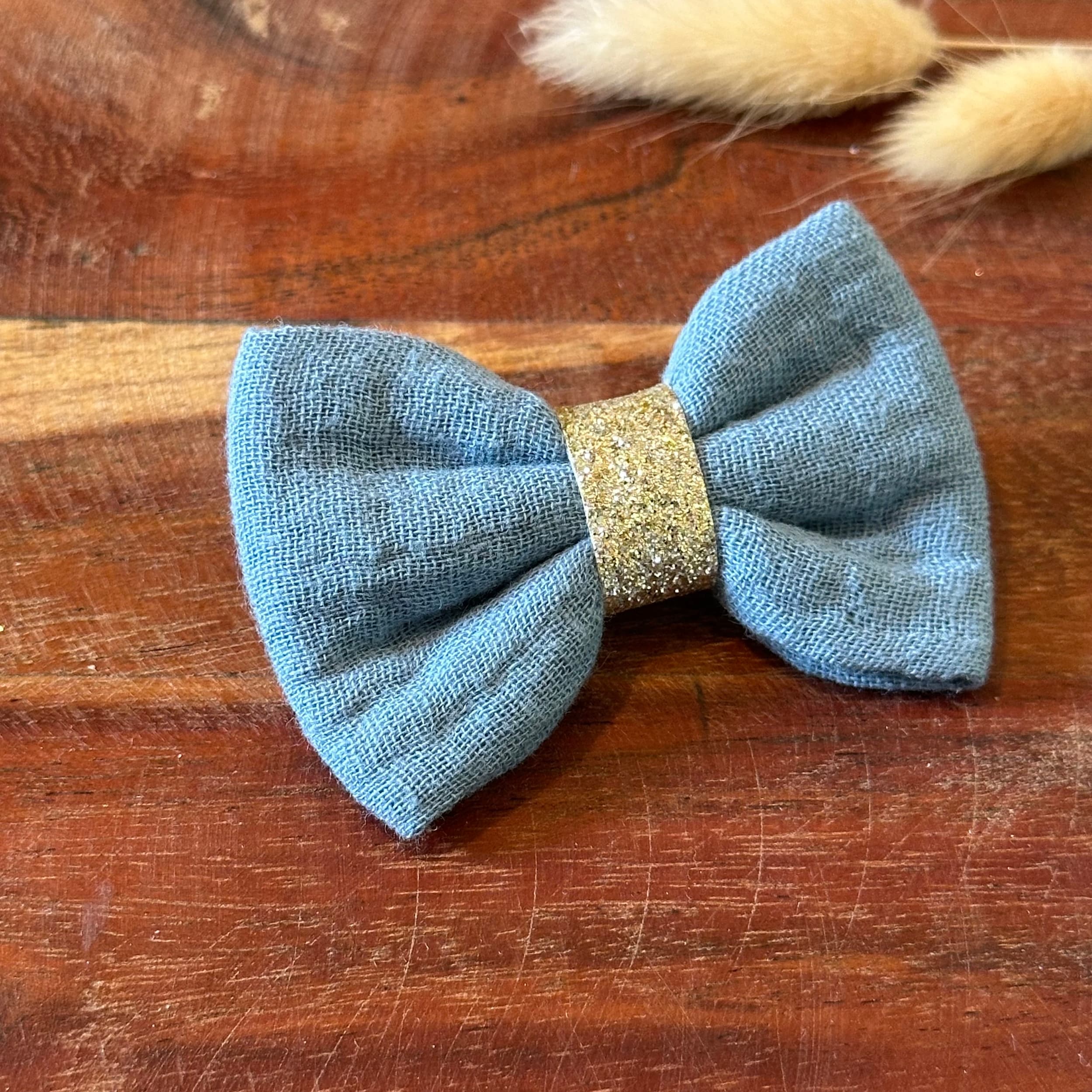 Barrette anti glisse double gaze bleu tempête et or