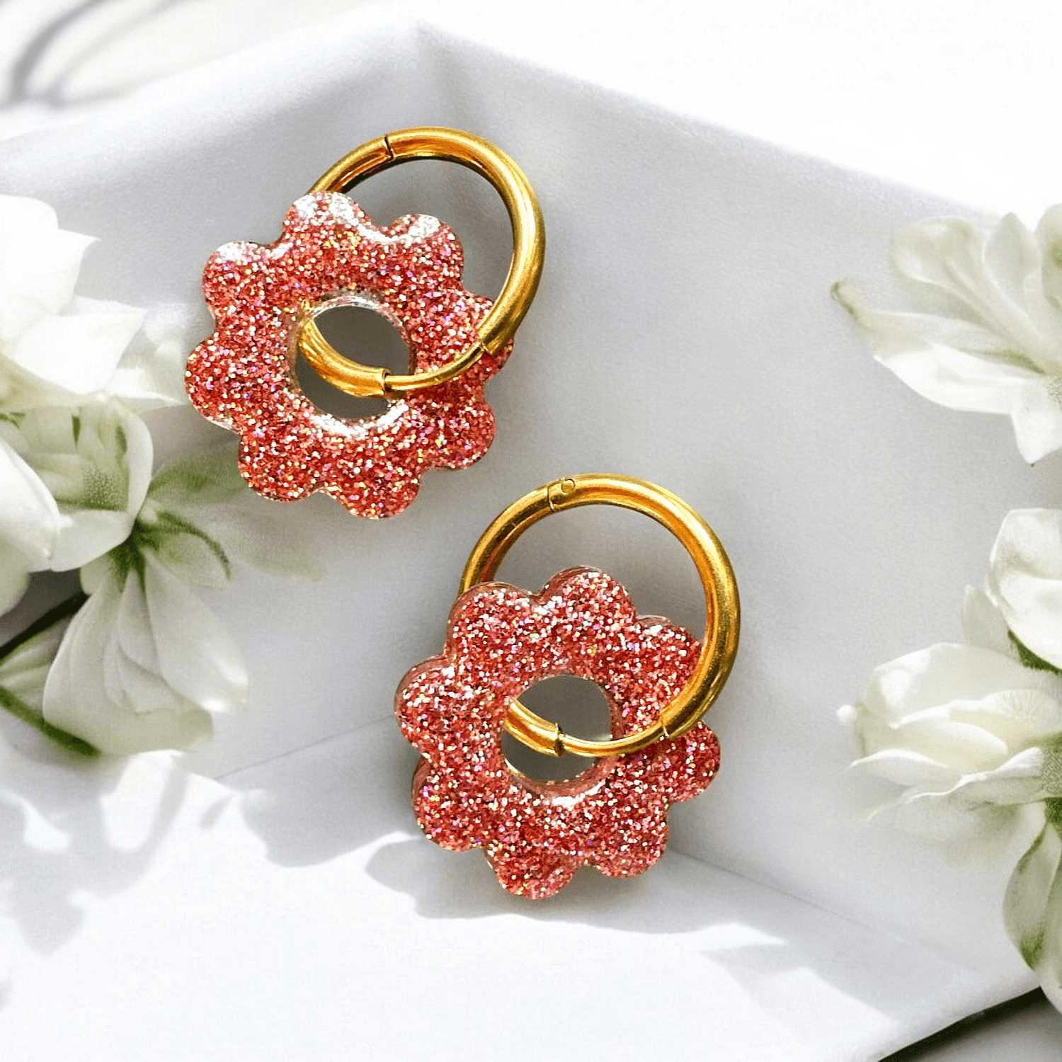 Boucles d'Oreilles soleil paillette fine rose or