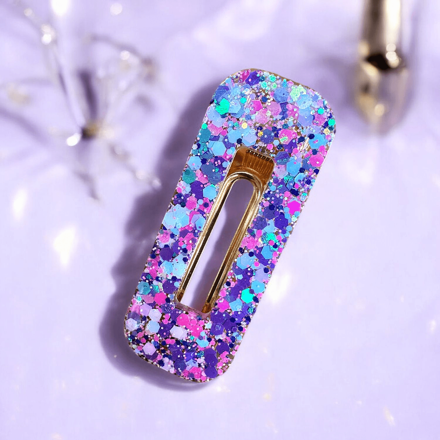 Barrette rectangle Paillette Multicolore violine