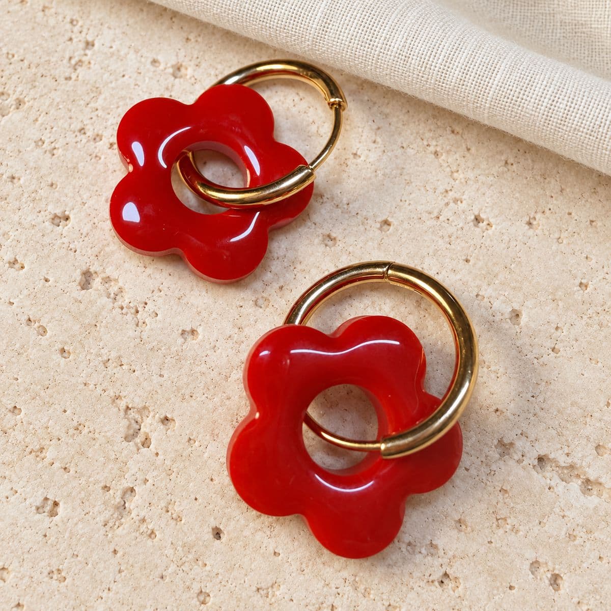 Boucles d'Oreilles Fleur Rétro Rouge