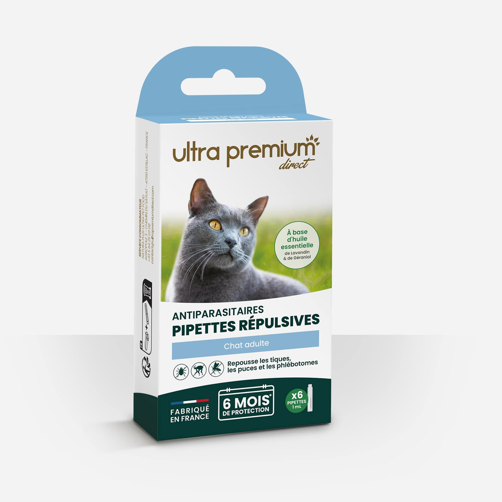 Pipettes répulsives Antiparasitaires pour chat - 6 mois de protection - à base d'huile essentielle - Fabriqué en France - Ultra Premium Direct