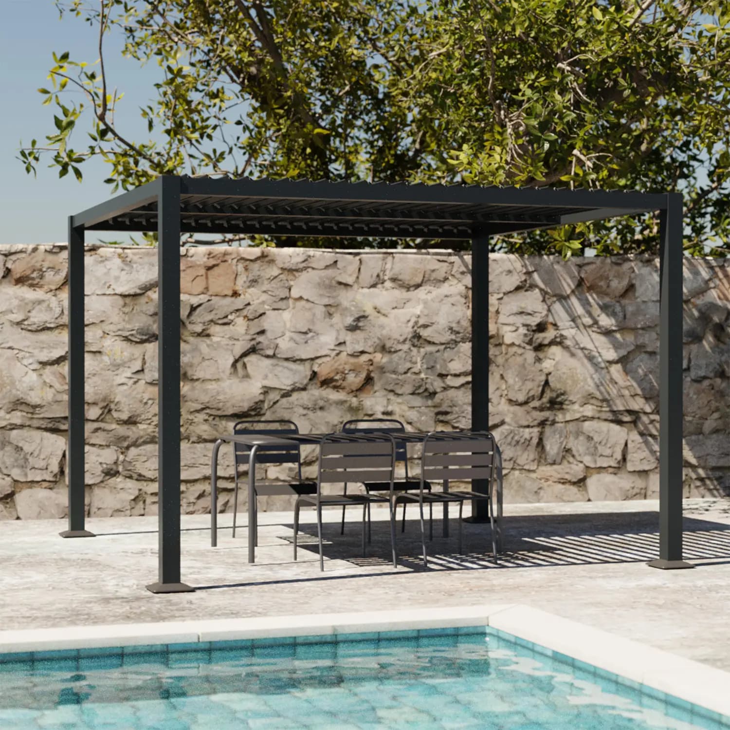 Pérgola bioclimática 3x3m de lamas de aluminio y acero