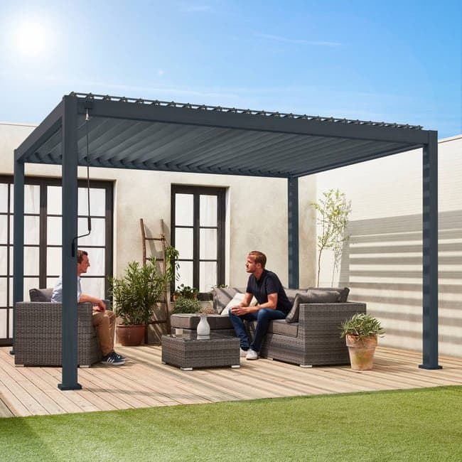 Pérgola bioclimática 3x4m de aluminio con lamas orientables, Triomphe 3x4m, Antracita, 400x300x250 cm