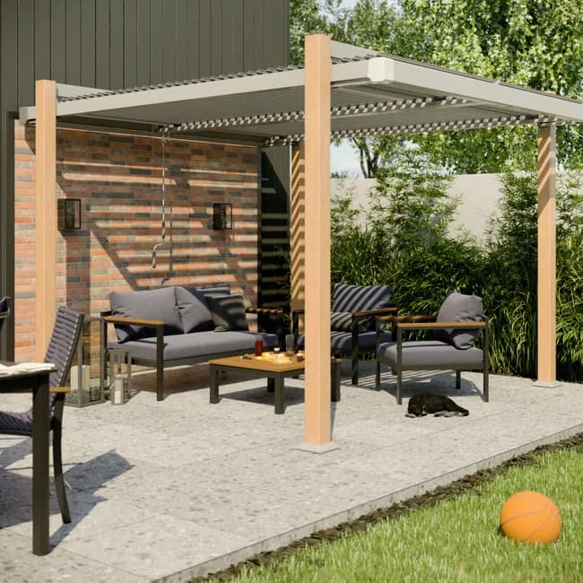 Pérgola de aluminio NATERIAL Odyssea efecto madera de 320x358 cm