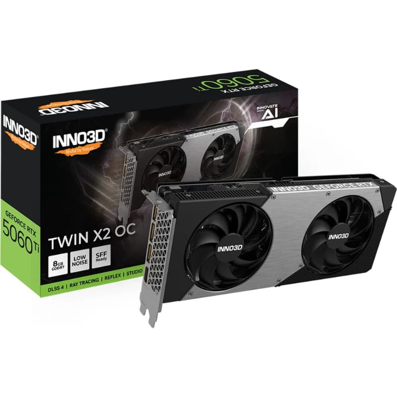Carte graphique INNO3D GeForce RTX 5060 Ti TWIN X2 8 Go (DLSS 4, 3x DisplayPort, 1x HDMI 2.1)