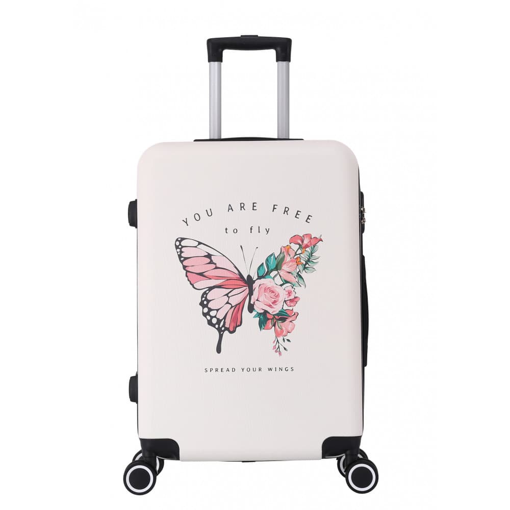 Valise Grande taille 4 roues ABS Print - Papillon - SuperFly Blanc - SuperFly