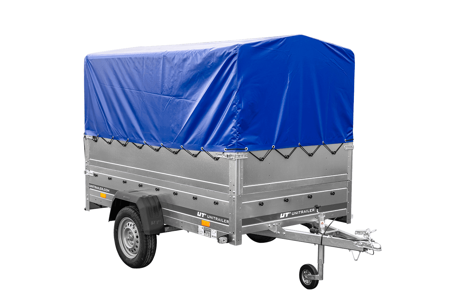 Autoanhanger PKW-Anhänger 230x125 UNITRAILER GARDEN 230 FD mit BIS-Bordwänden, H-800-Gestell und blauer Plane