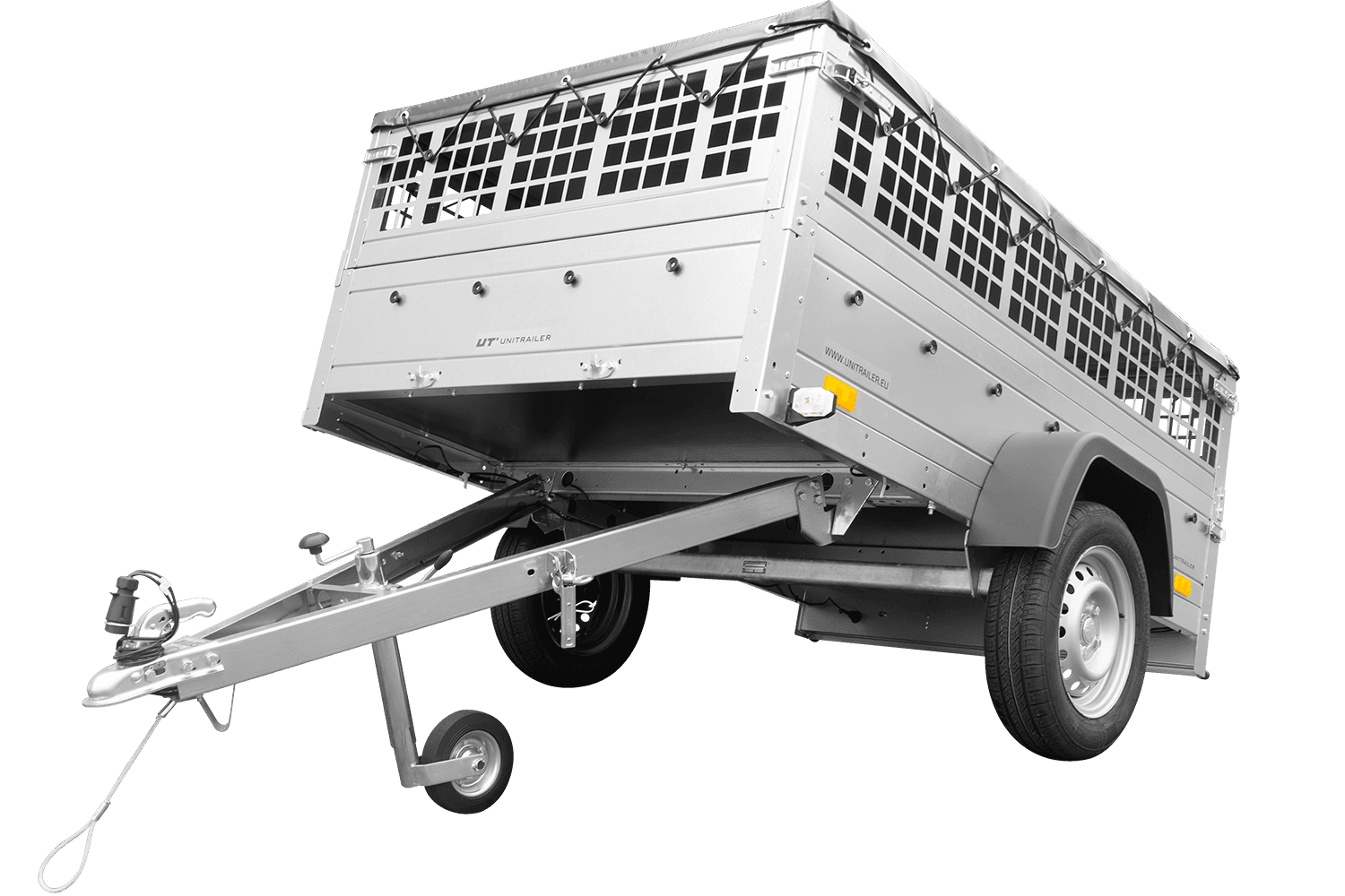 Autoanhanger Pkw Planenanhänger GARDEN TRAILER 201 KIPP mit Laubgitteraufsatz, Stützrad, Flachplane und Planenträger