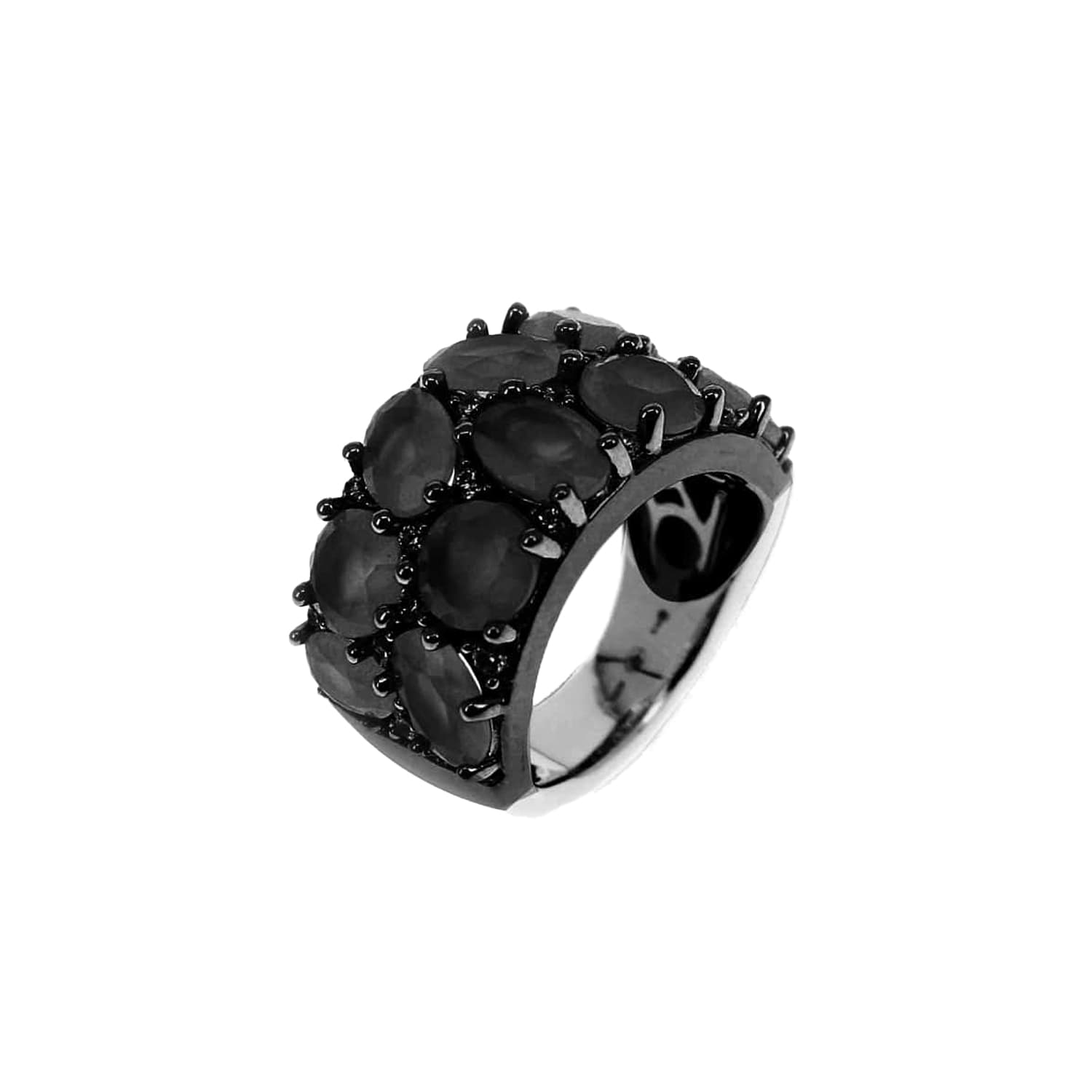 Bague argent rhodié noir pierres baroques noires