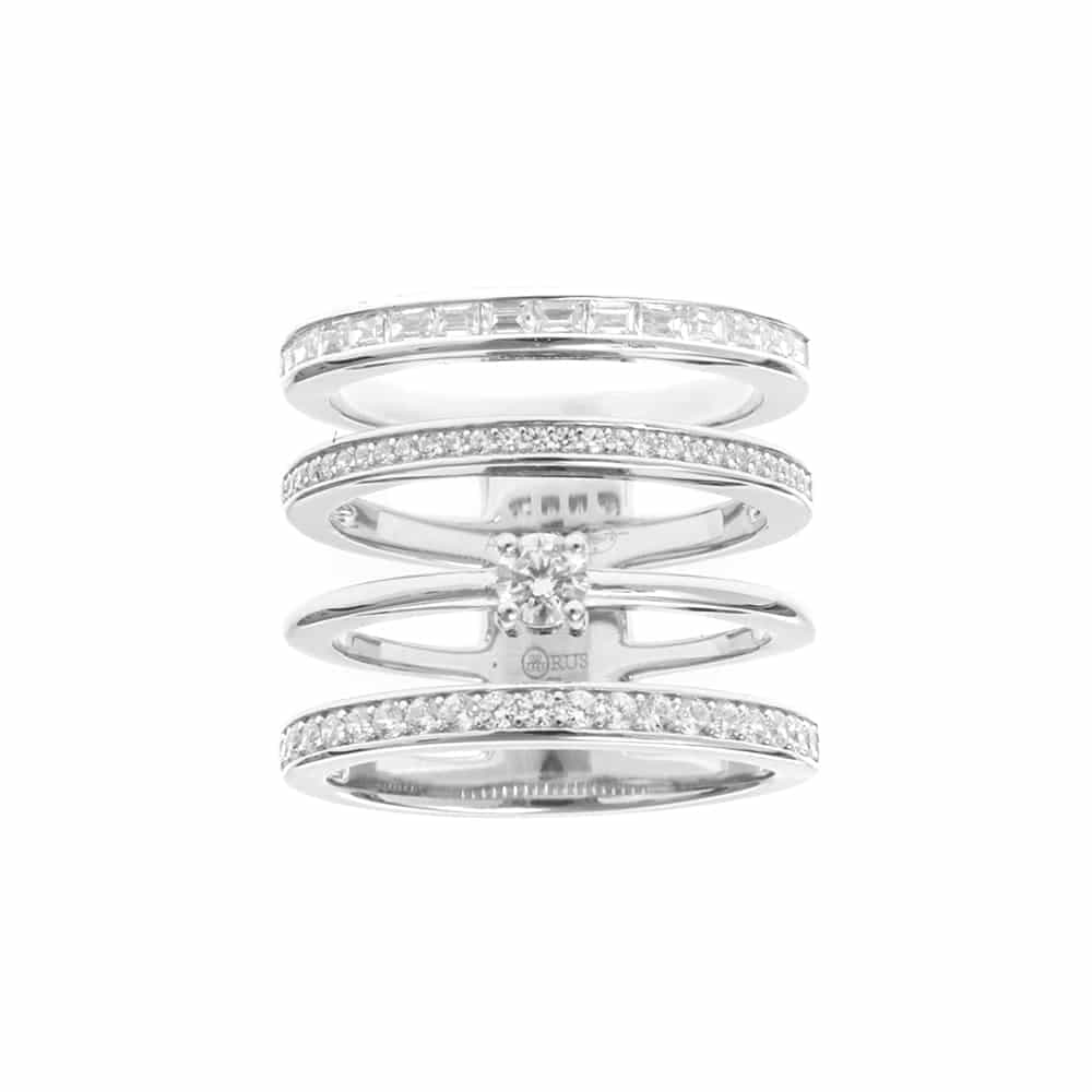 Bague argent quatre rangs sertis