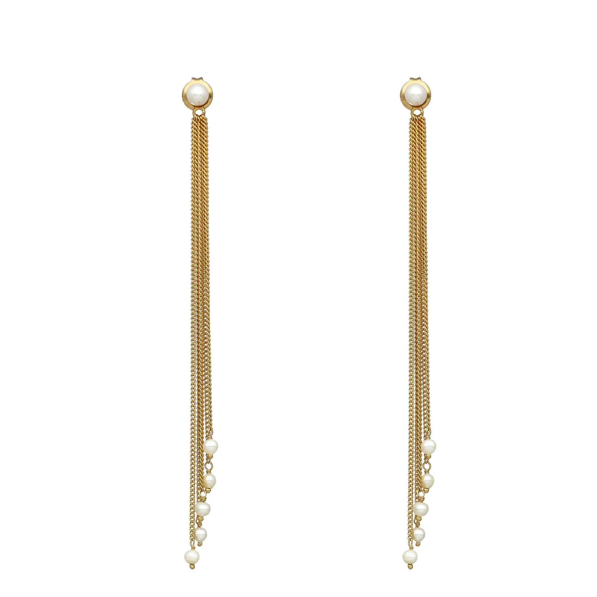 Boucles d oreilles argent dorée pompon et perles naturelles blanches