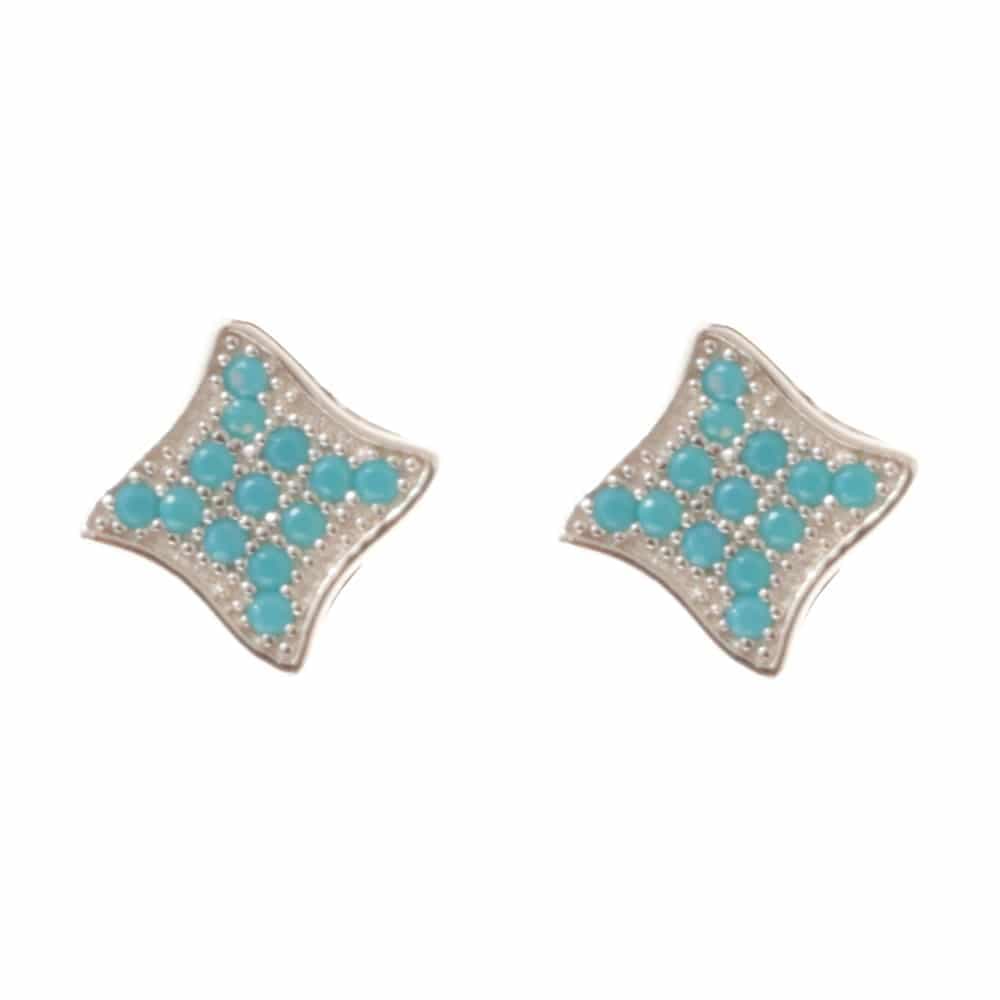 Boucles d'oreilles argent pave ondule serti couleur turquoise