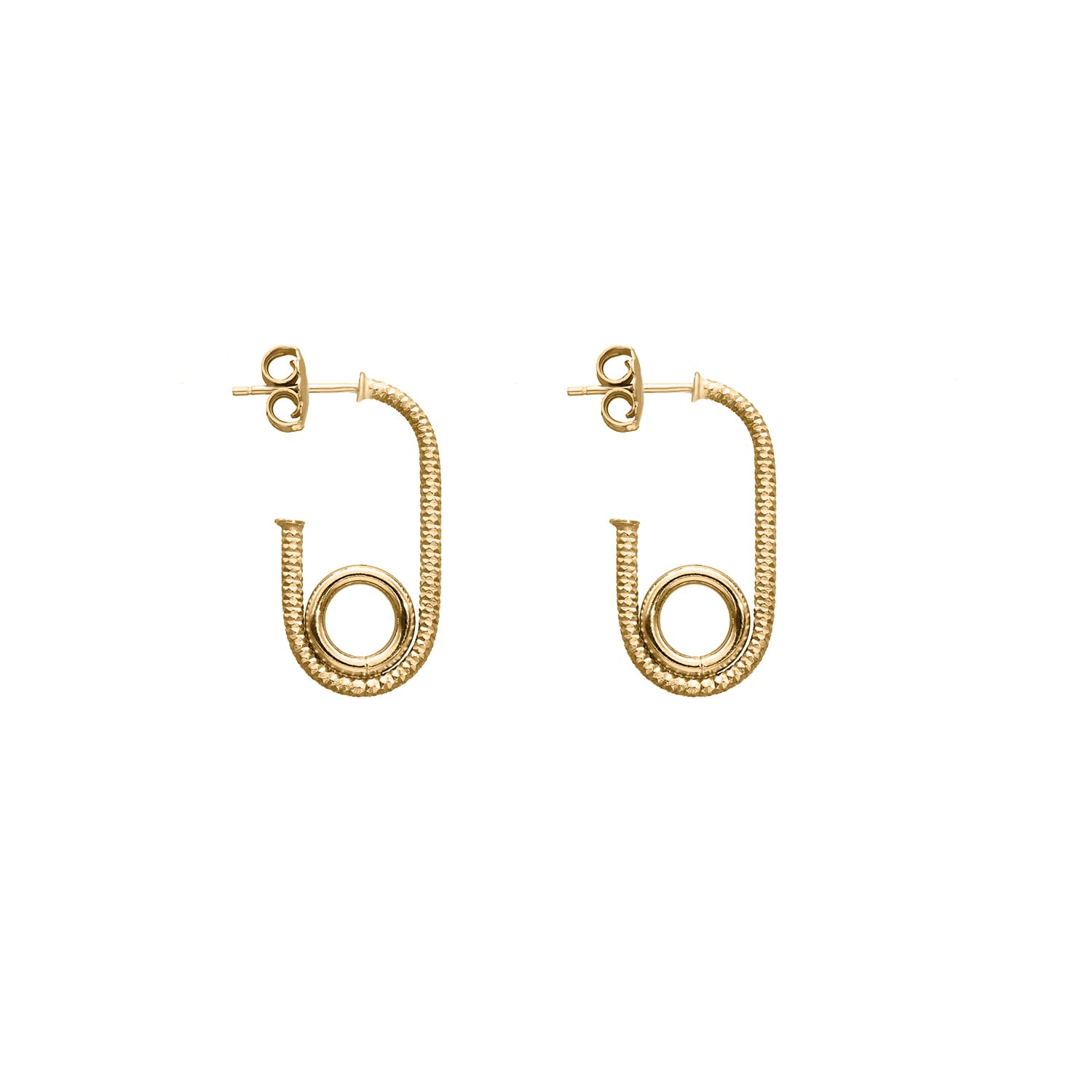 Boucles d'oreilles anneau et tube forme ovale en argent doré