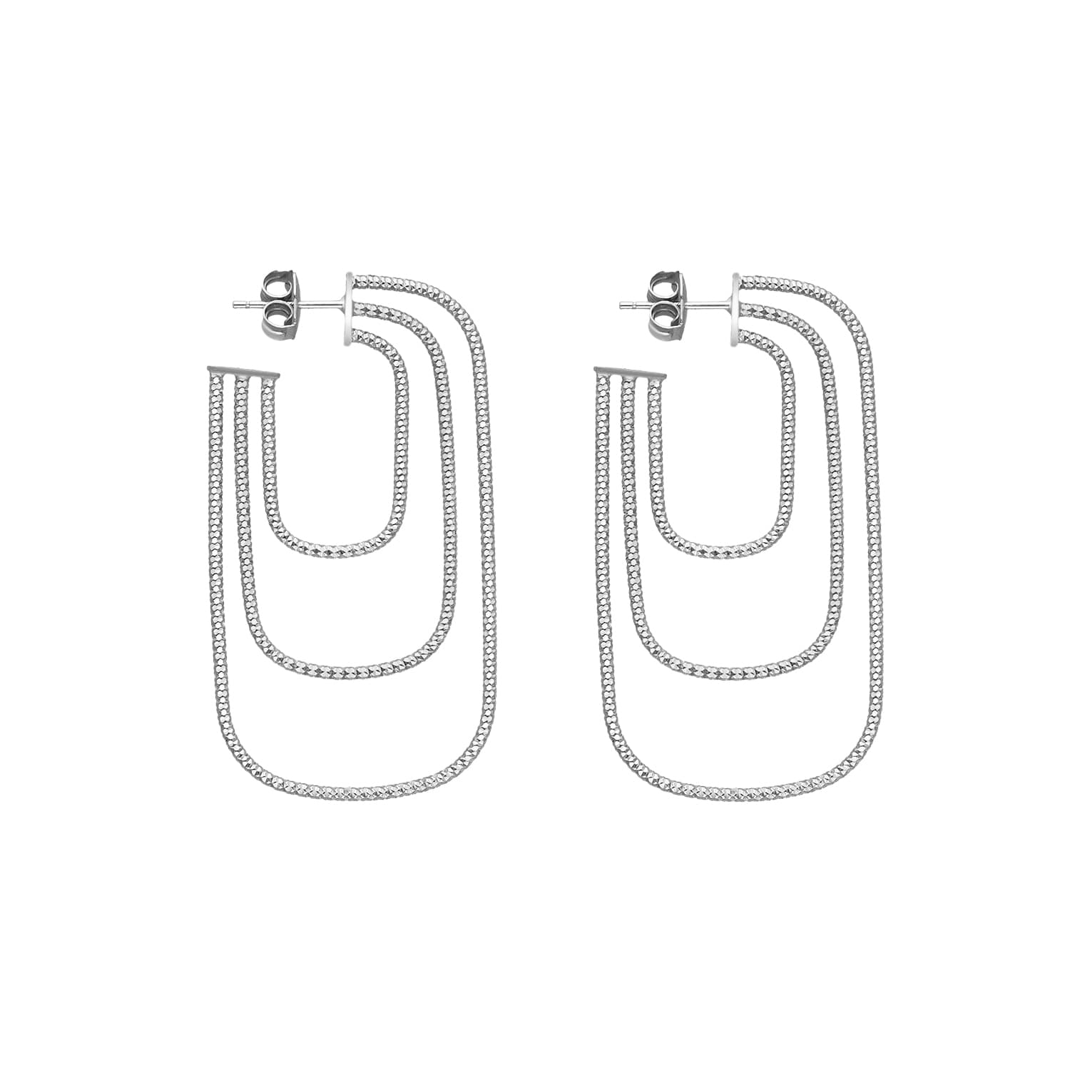 Boucles d'oreilles trois tubes forme ovale en argent rhodié