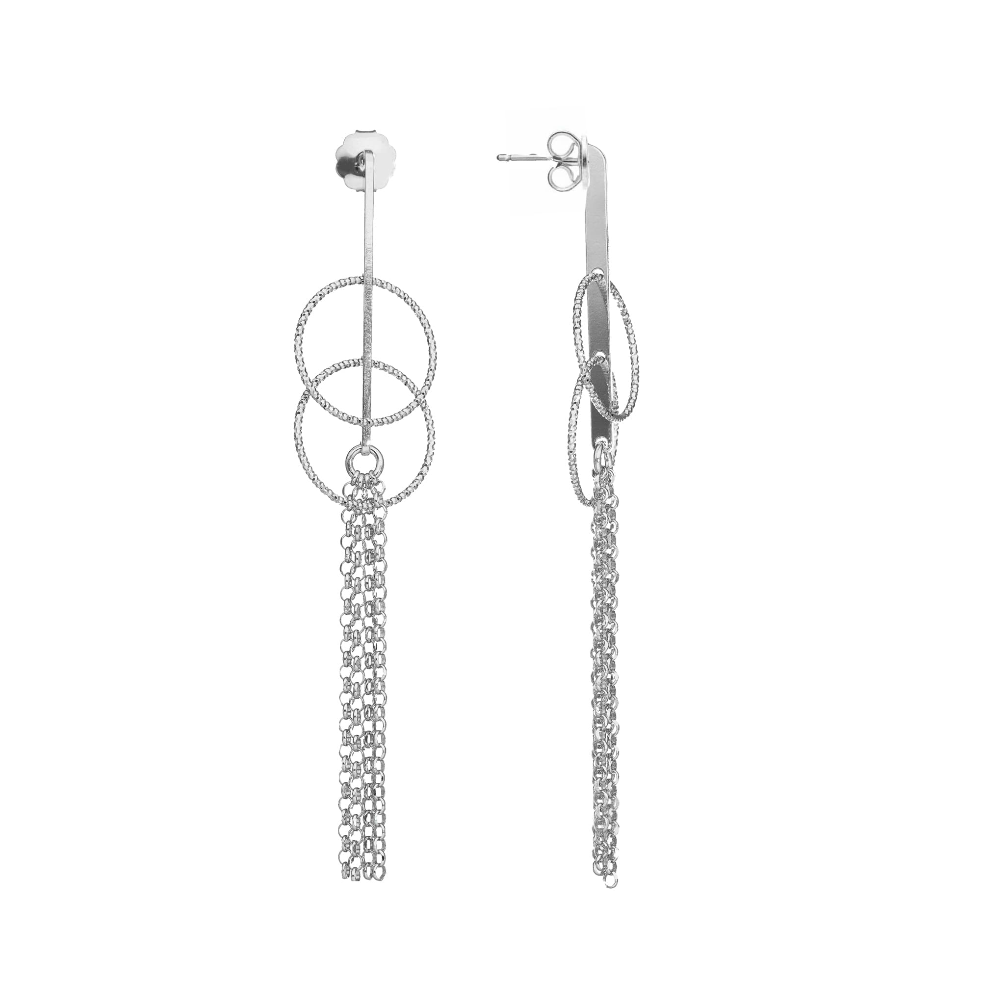 Boucles d'oreilles argent pendantes doubles cercles et pendant chaines