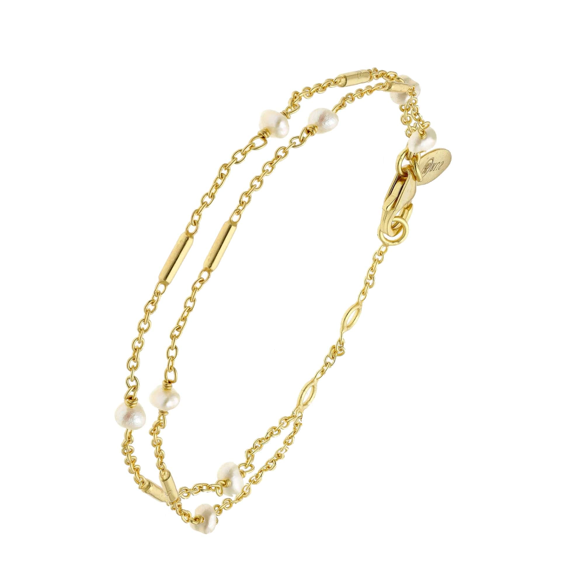 Bracelet argent doré barrettes et perles naturelles blanches