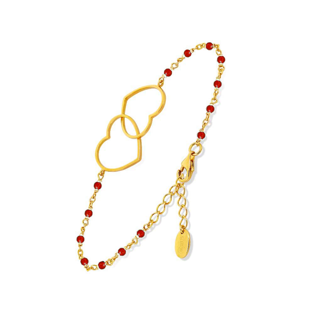 Bracelet argent doré cœur et pierre onyx rouge