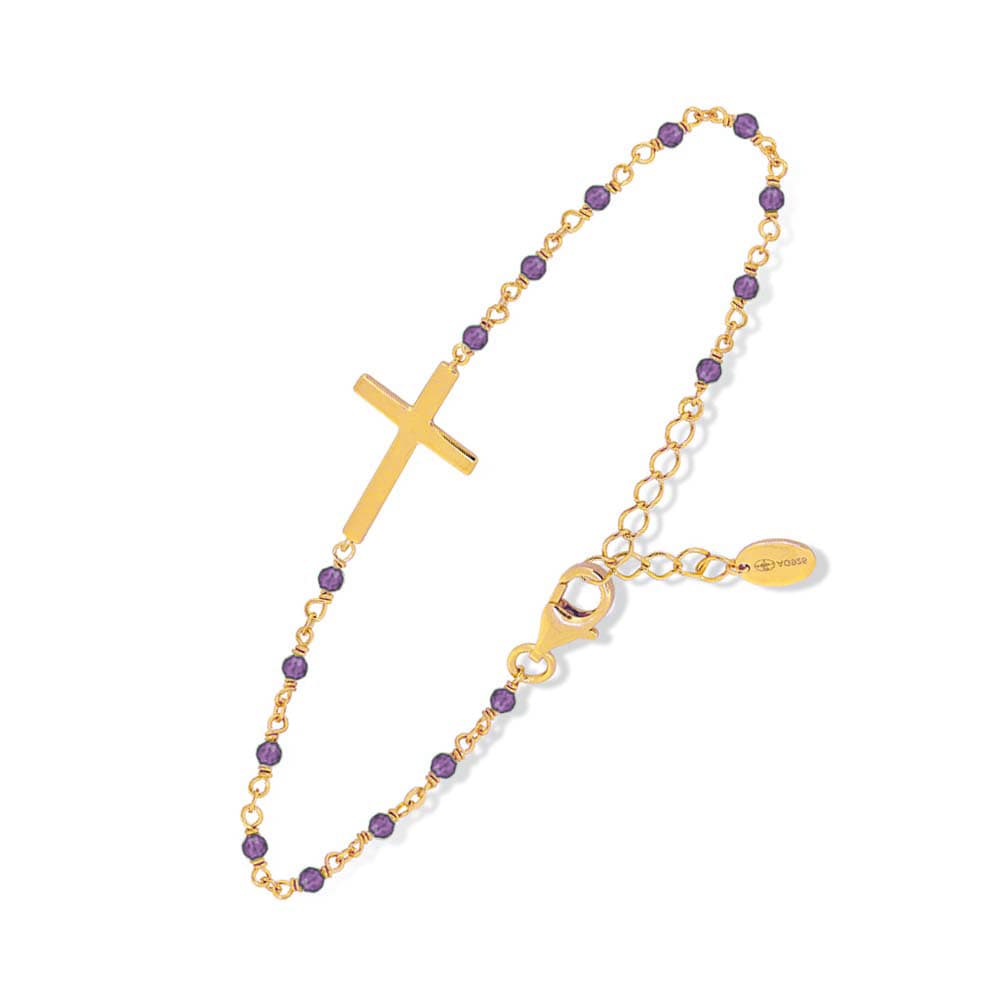 Bracelet argent doré croix et pierre amethyste