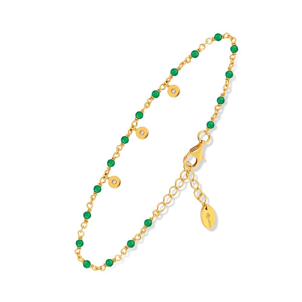 Bracelet argent doré petites pampilles serties et pierre onyx vert
