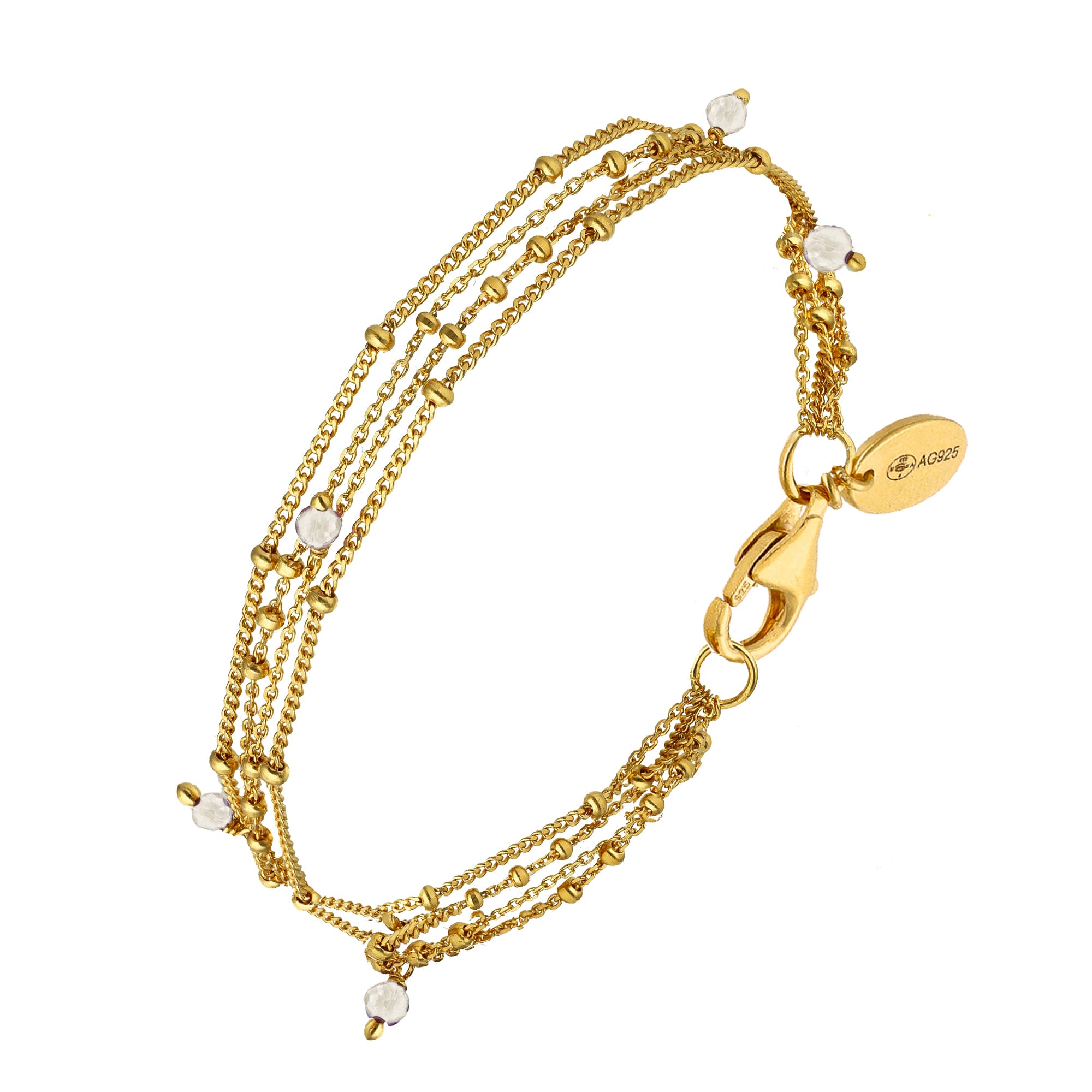 Bracelet argent dorée multiples chaine et pierres naturelles de lune blanche