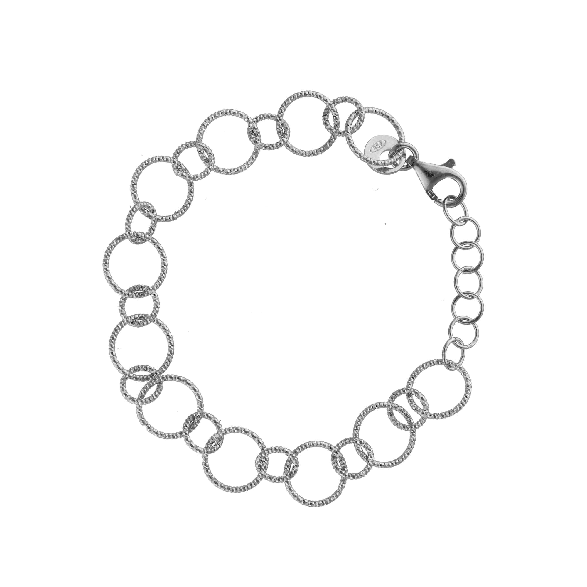 Bracelet argent rhodié cercles diamantés