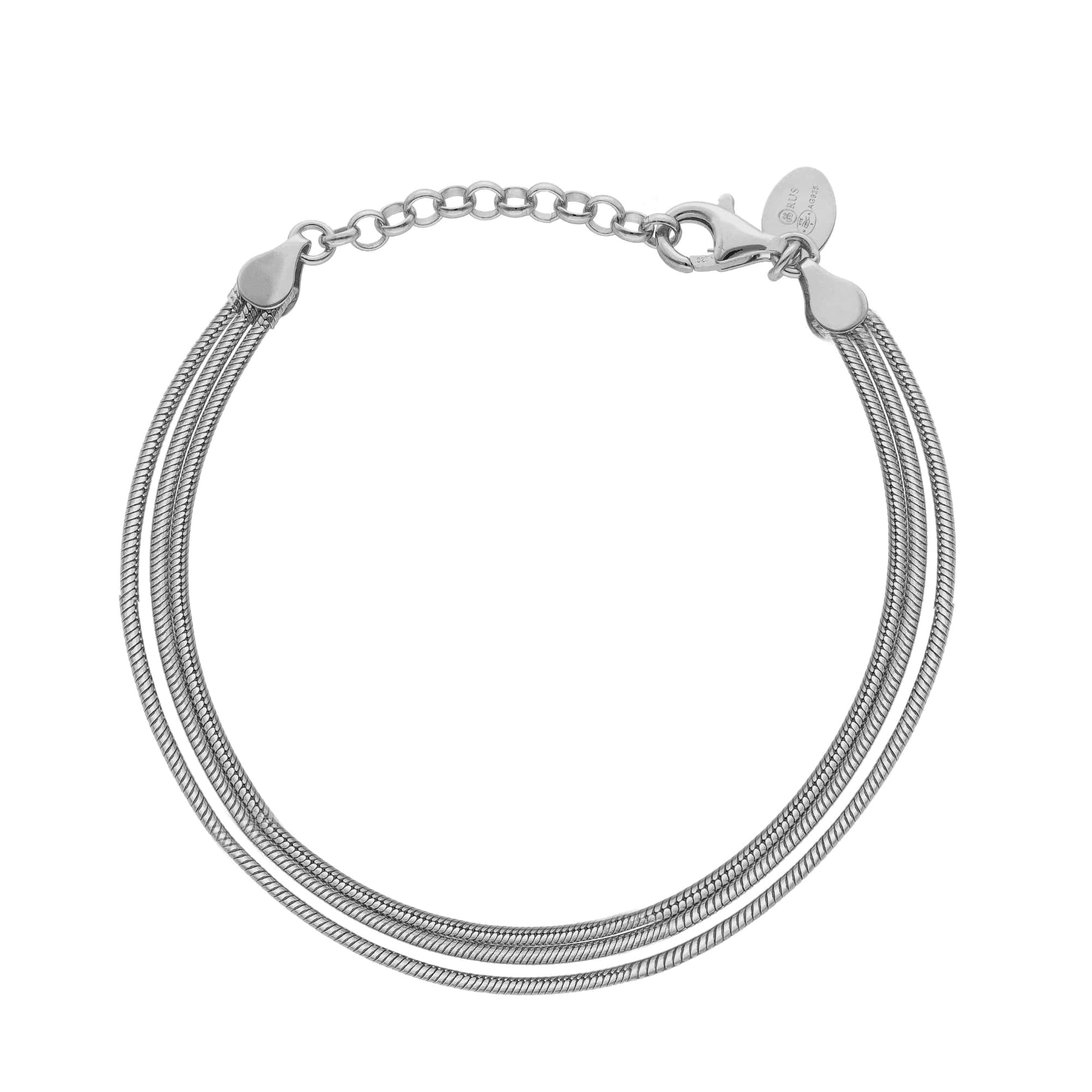 Bracelet argent rhodié triples mailles serpentine ronde