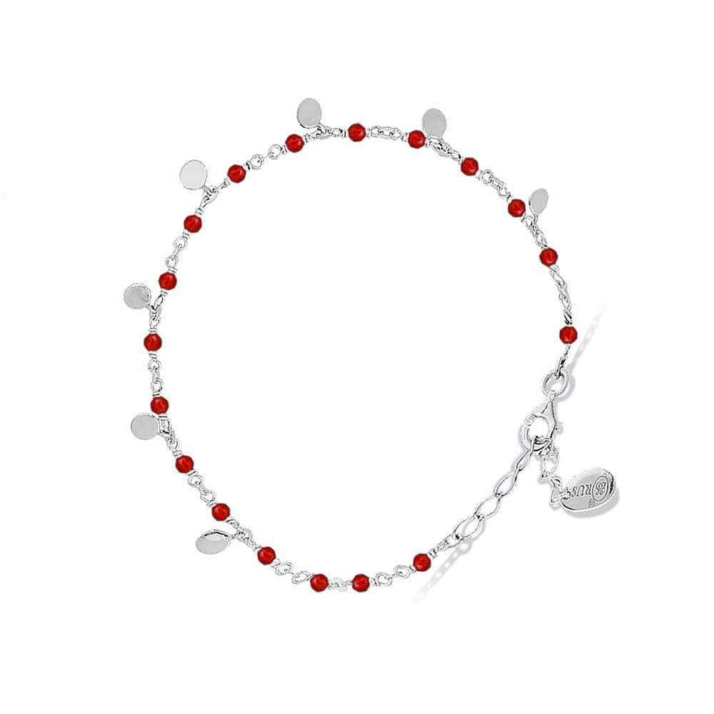 Bracelet argent rhodié petites perles pampilles et pierre onyx rouge