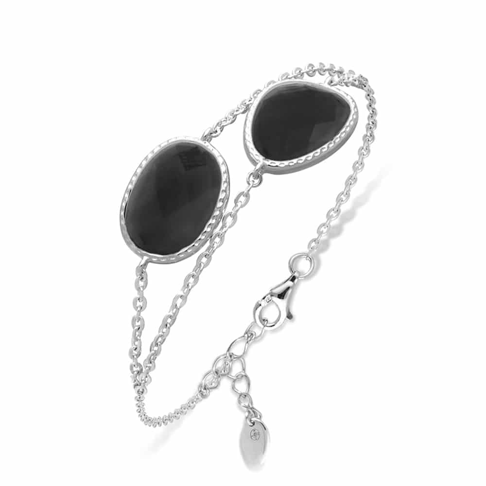 Bracelet double argent rhodié victoria cristal noir