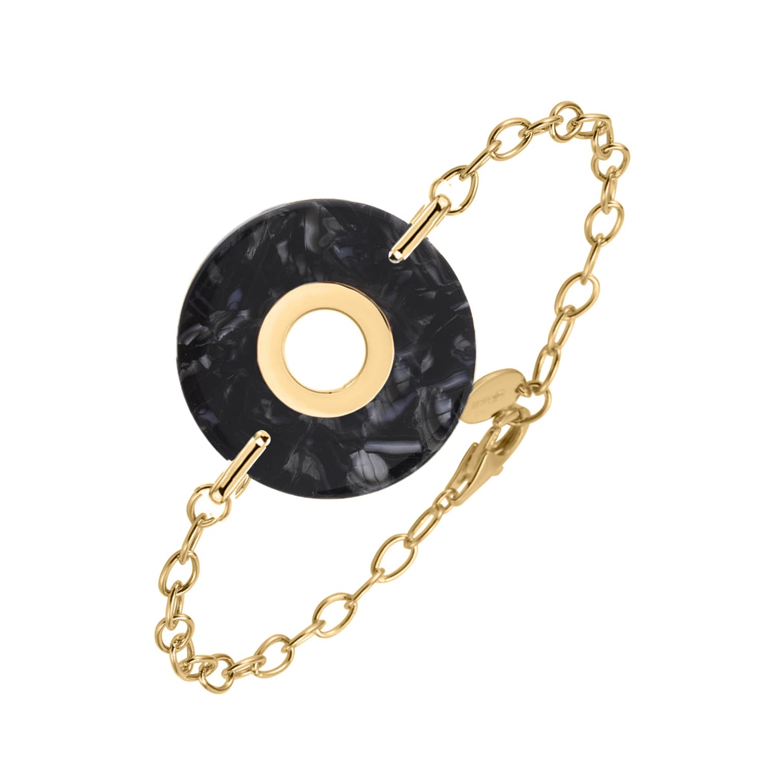 Bracelet en argent doré et cercle en acétate noire