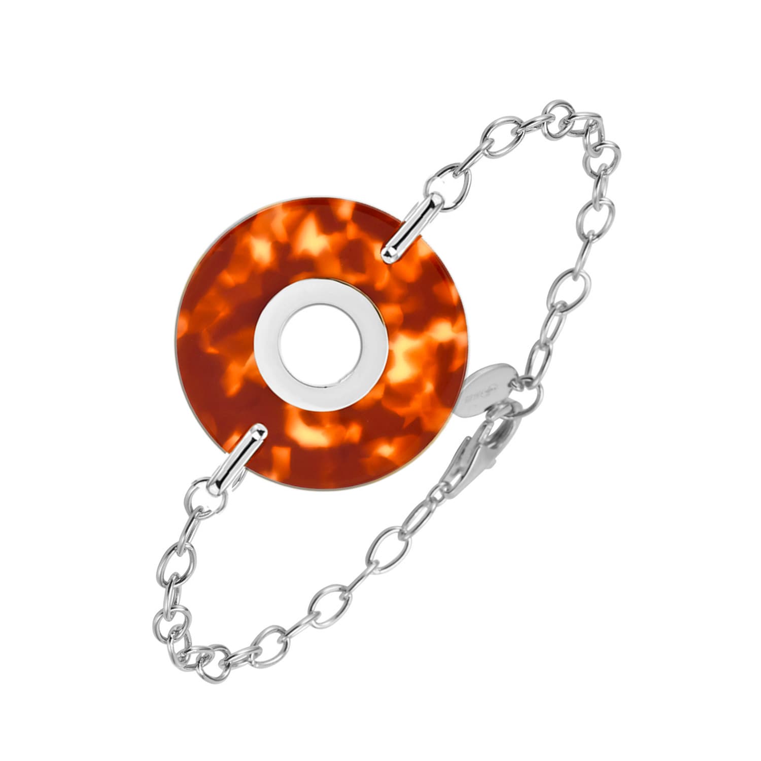 Bracelet en argent rhodié et cercle en acétate marron
