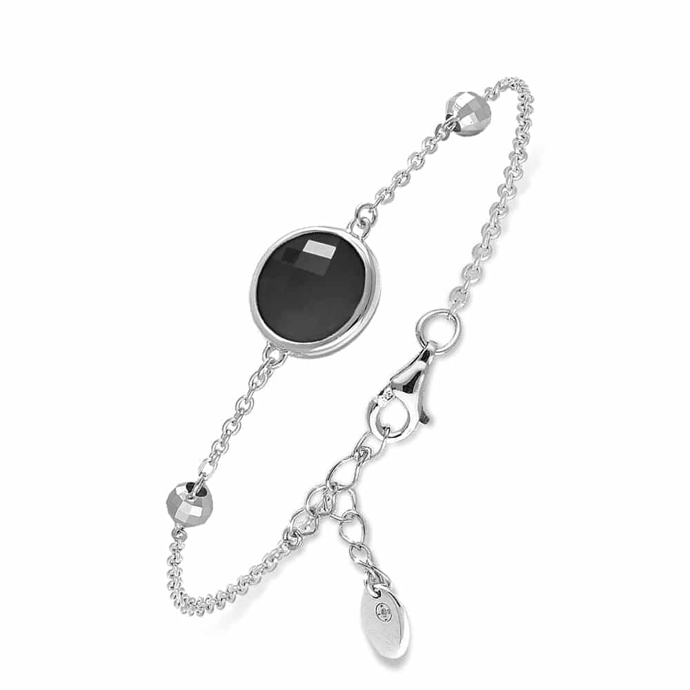 Bracelet long argent rhodié valentine cristal noir