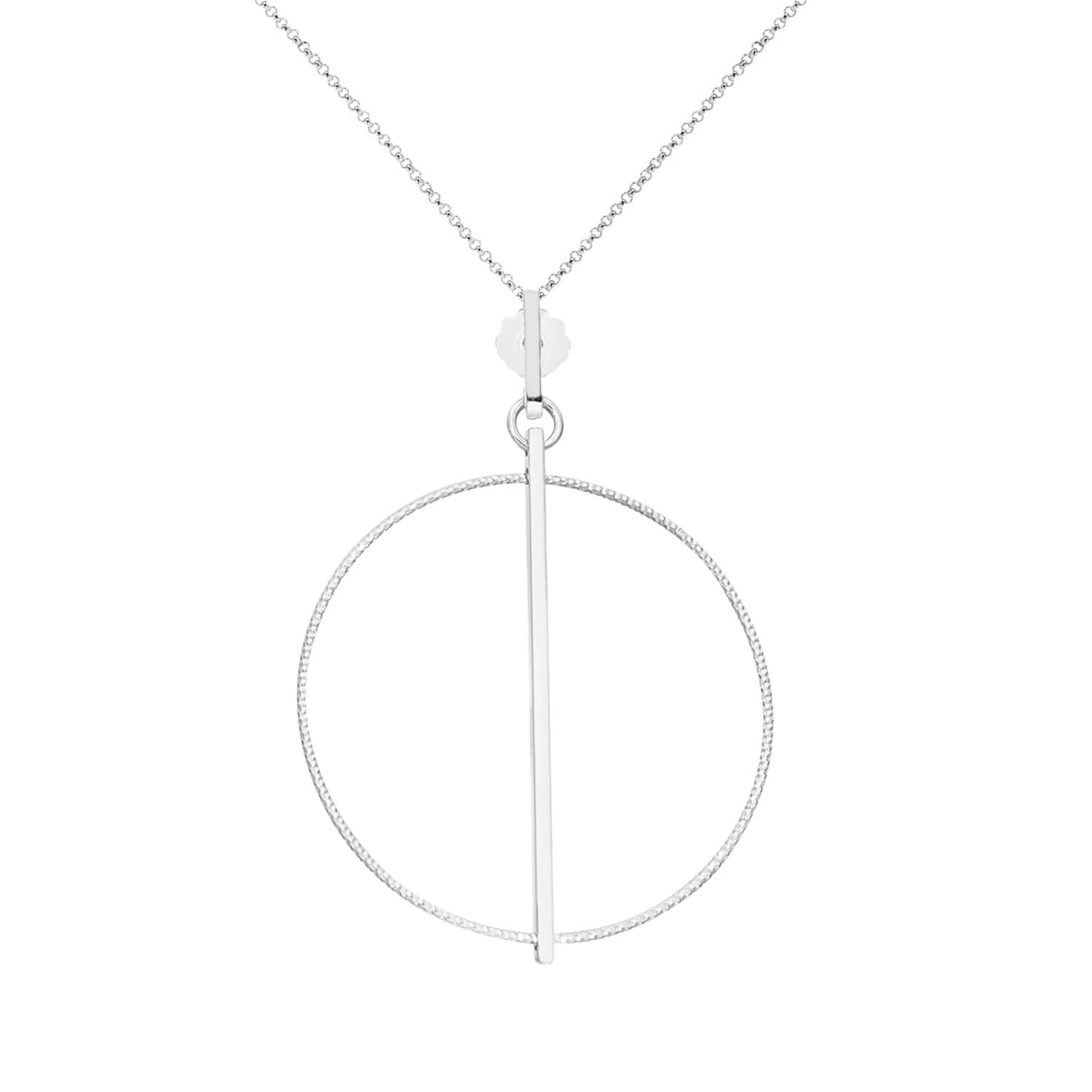 Collier argent rhodié cercle diamanté et lisse