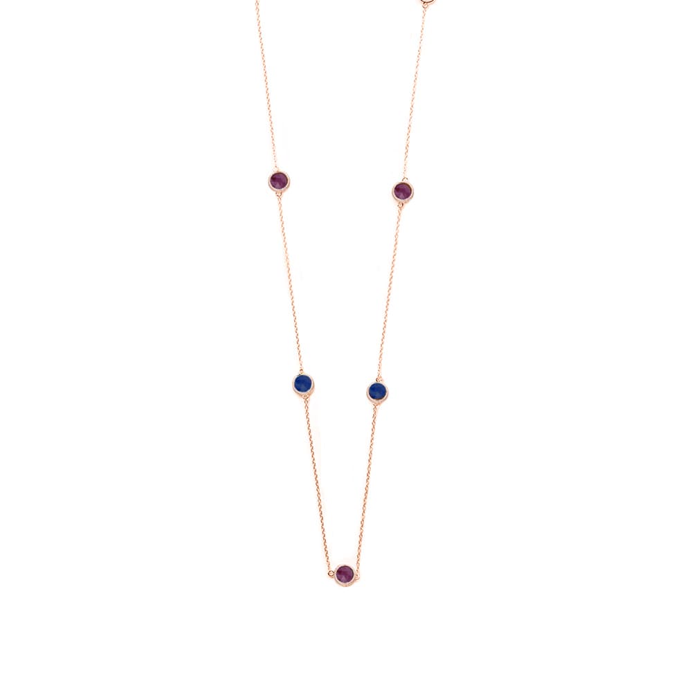 Collier argent rose goutte de cristal pierres marine et prune